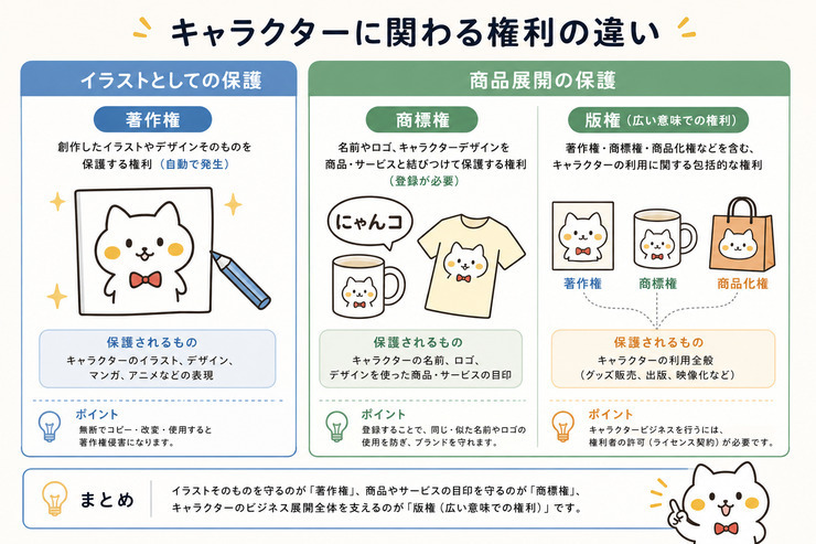 キャラクター利用に関わる権利（著作権・商標権・版権）の違い